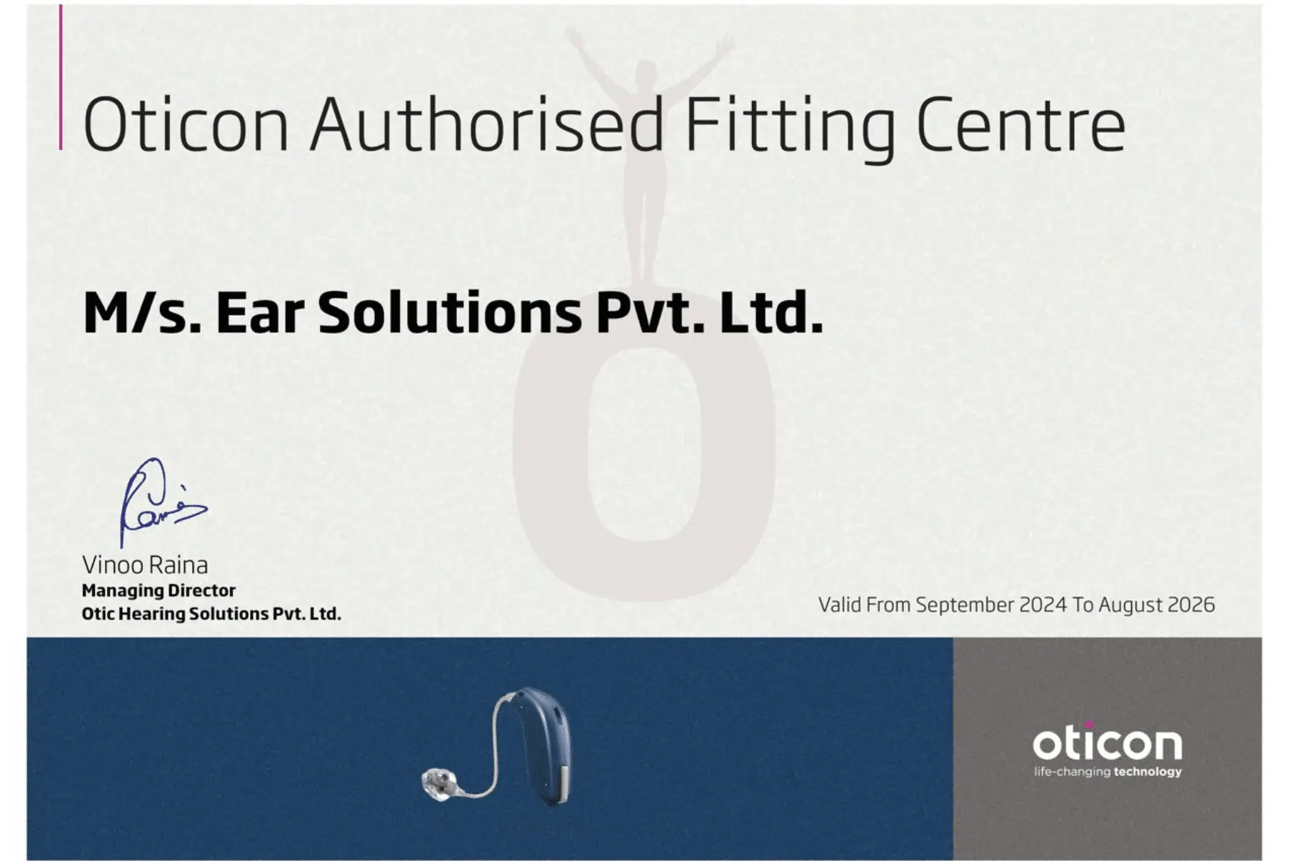 Oticon authorised fitting centre certificate